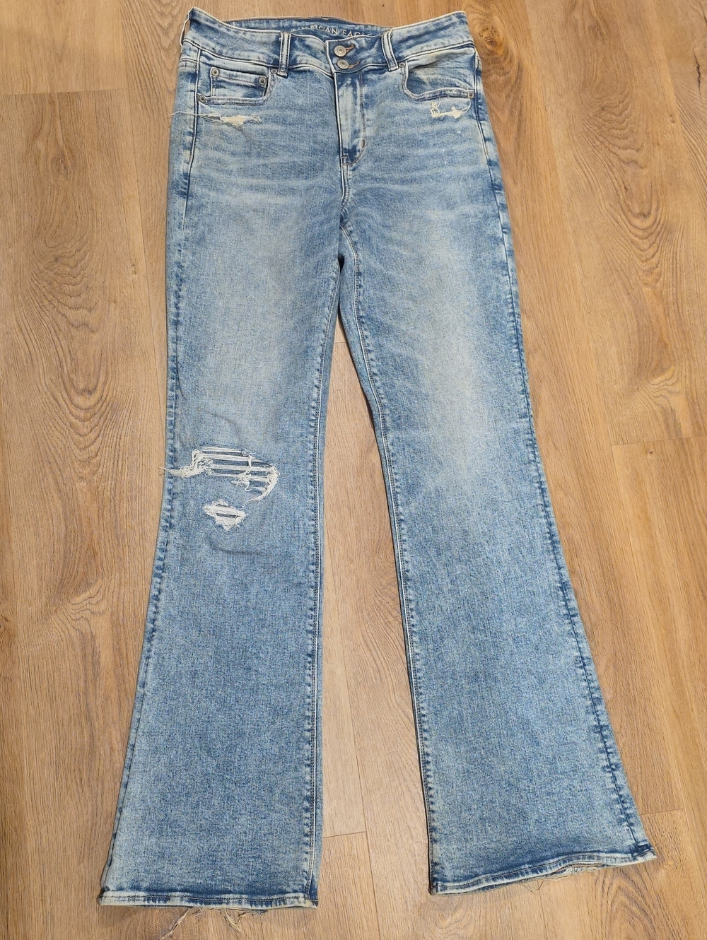 American Eagle Outfitters Light Blue Distressed Flare Jeans